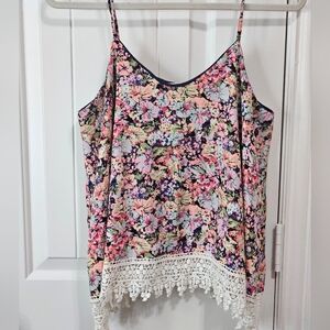 Floral Lace Trim Cami Top